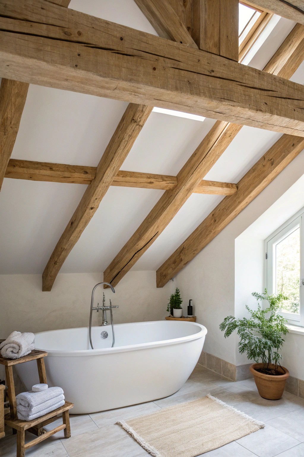 Elevate your bathroom with simple mini beams for instant spa vibes.