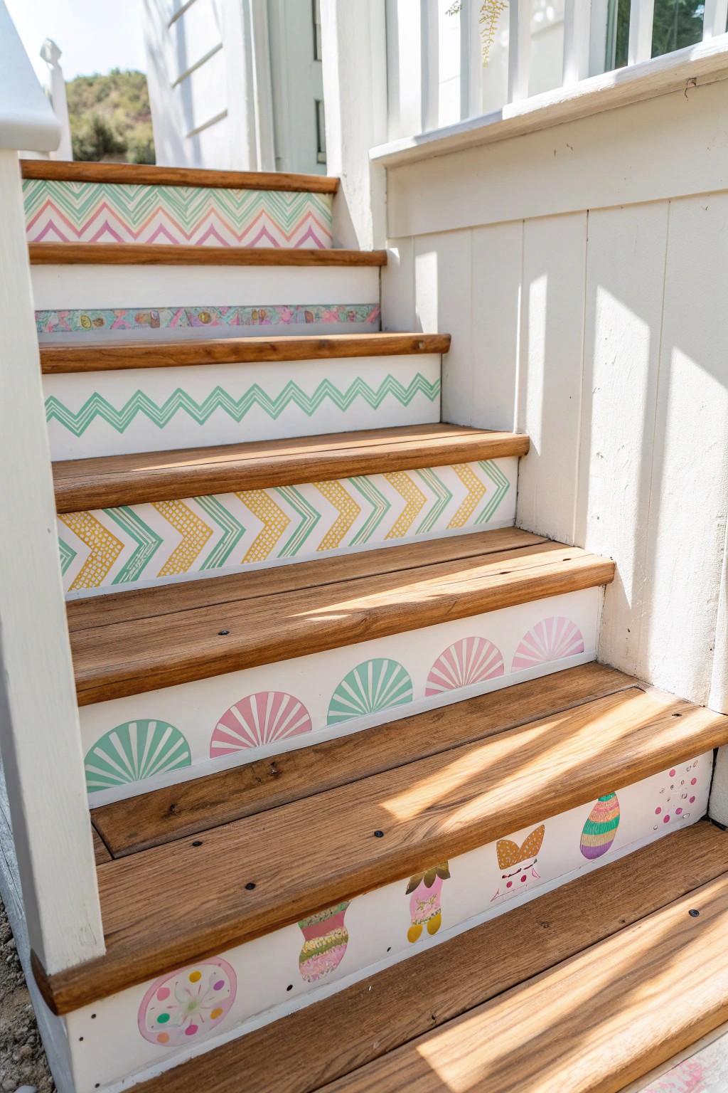 Brighten your entryway with hand-painted whimsical stripes for a touch of everyday joy.
