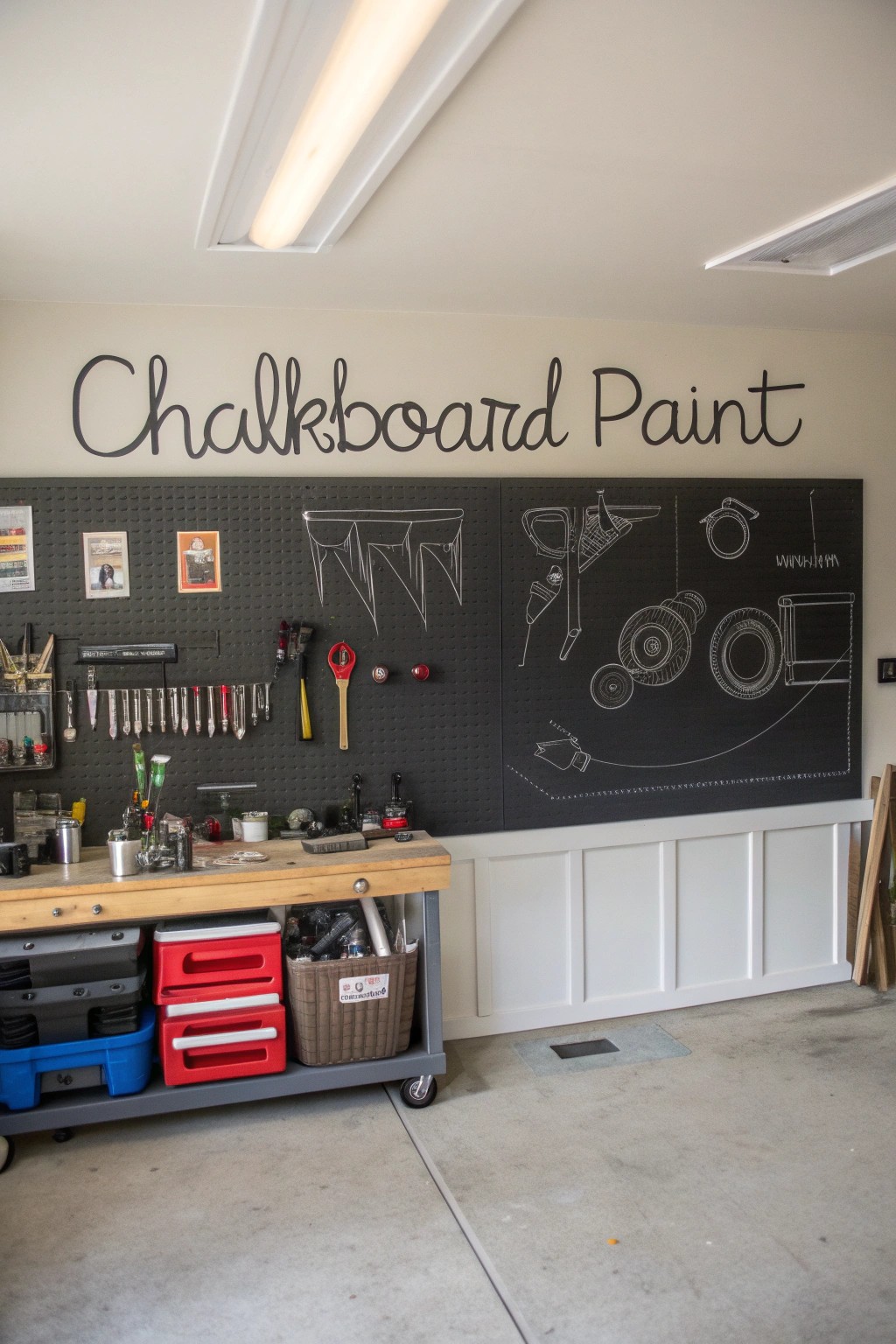 Chalkboard paint invites creativity and makes garage planning fun.