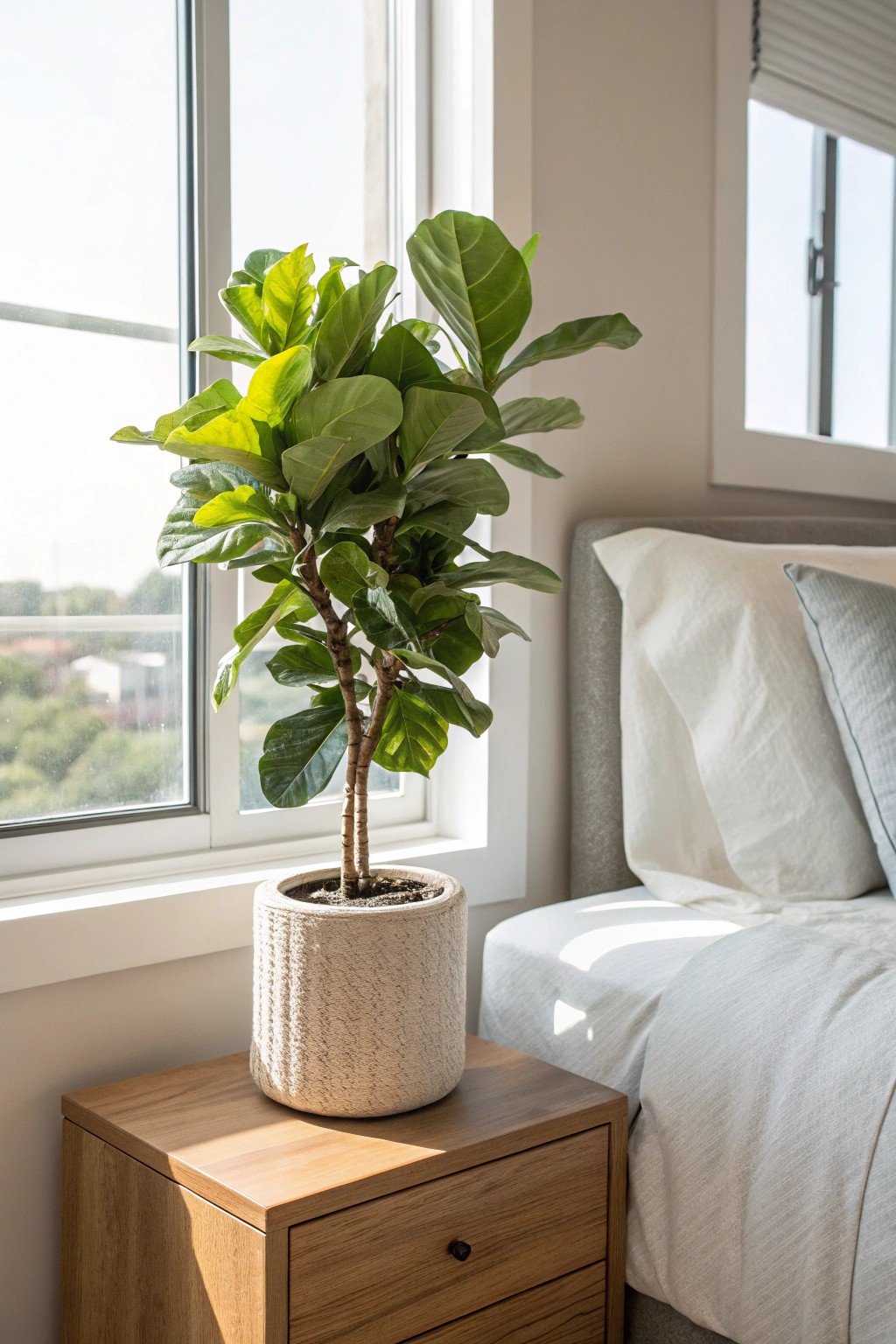 A touch of green: bring serene, natural beauty to your bedroom with a single, vibrant plant.