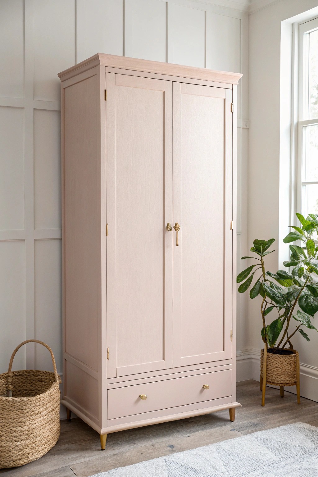 Elevate your space with a blush pink wardrobe—where style meets smart storage.