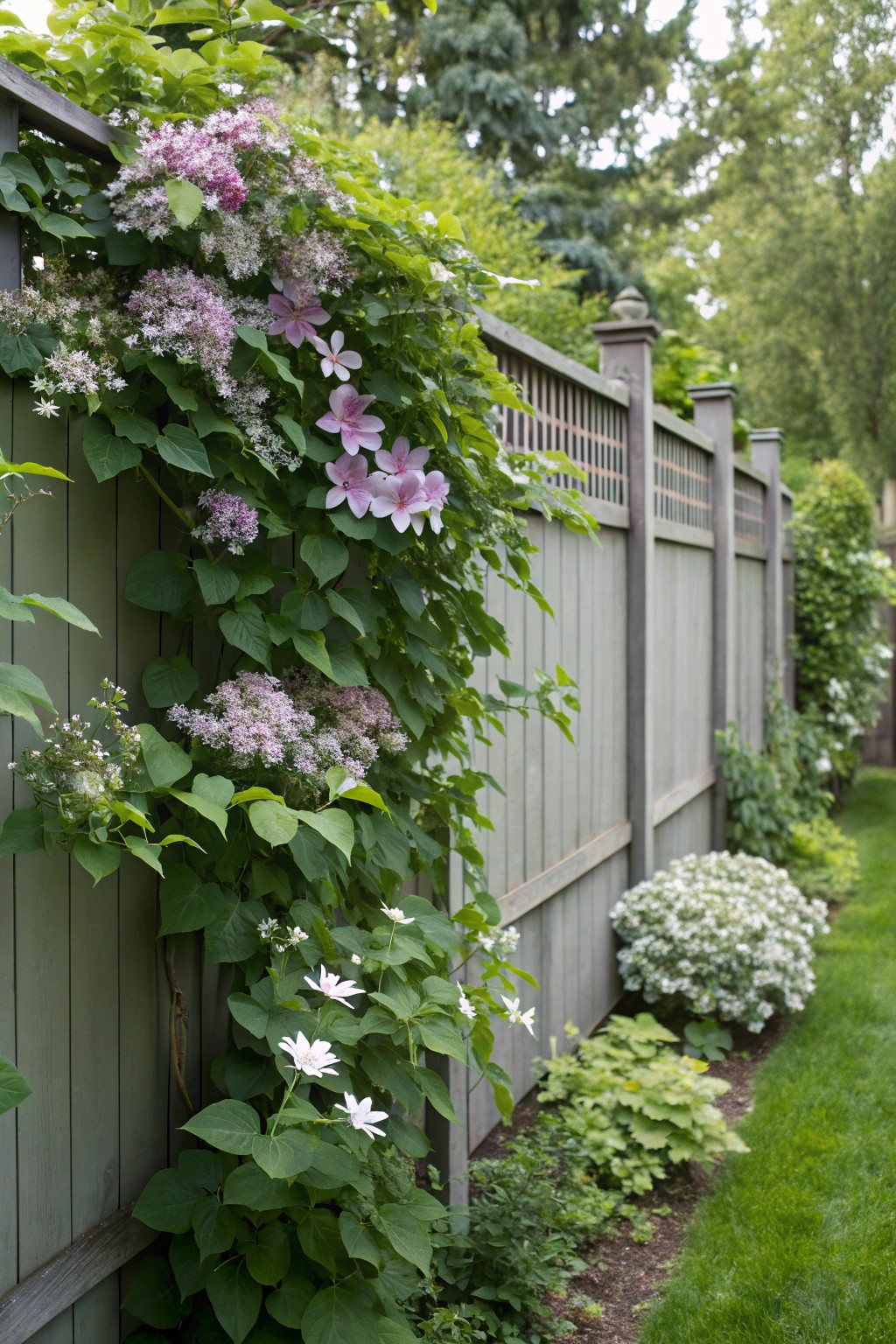 Shade-tolerant vines transform fences into lush, leafy backdrops.