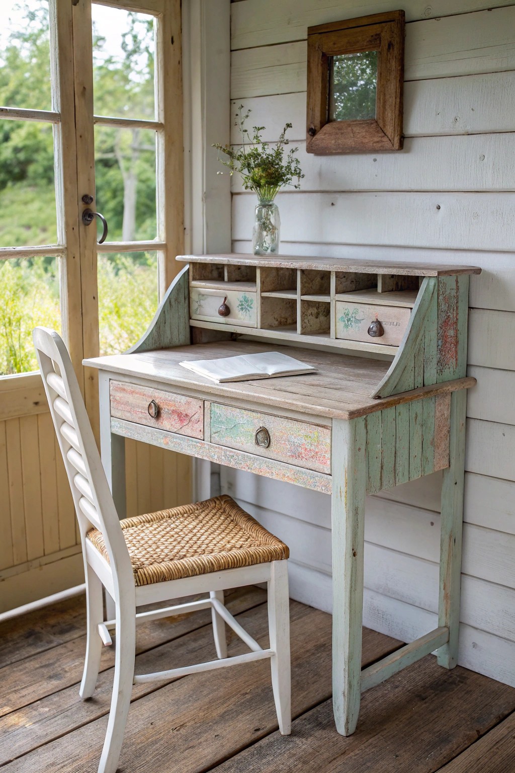 Give your she shed soul with an upcycled vintage desk—where history and creativity meet.