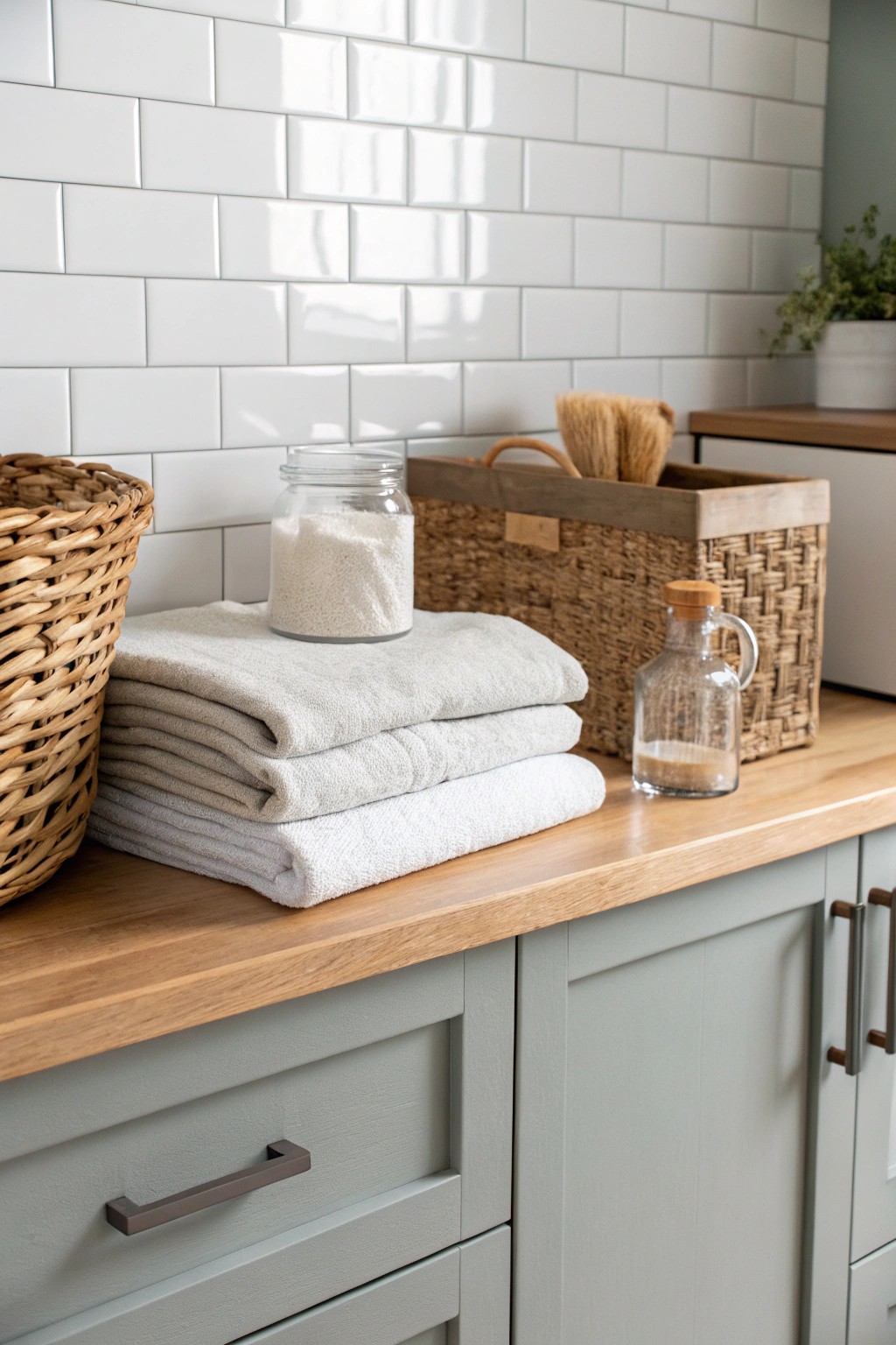 Effortless elegance: a serene laundry folding station that turns utility into beauty.