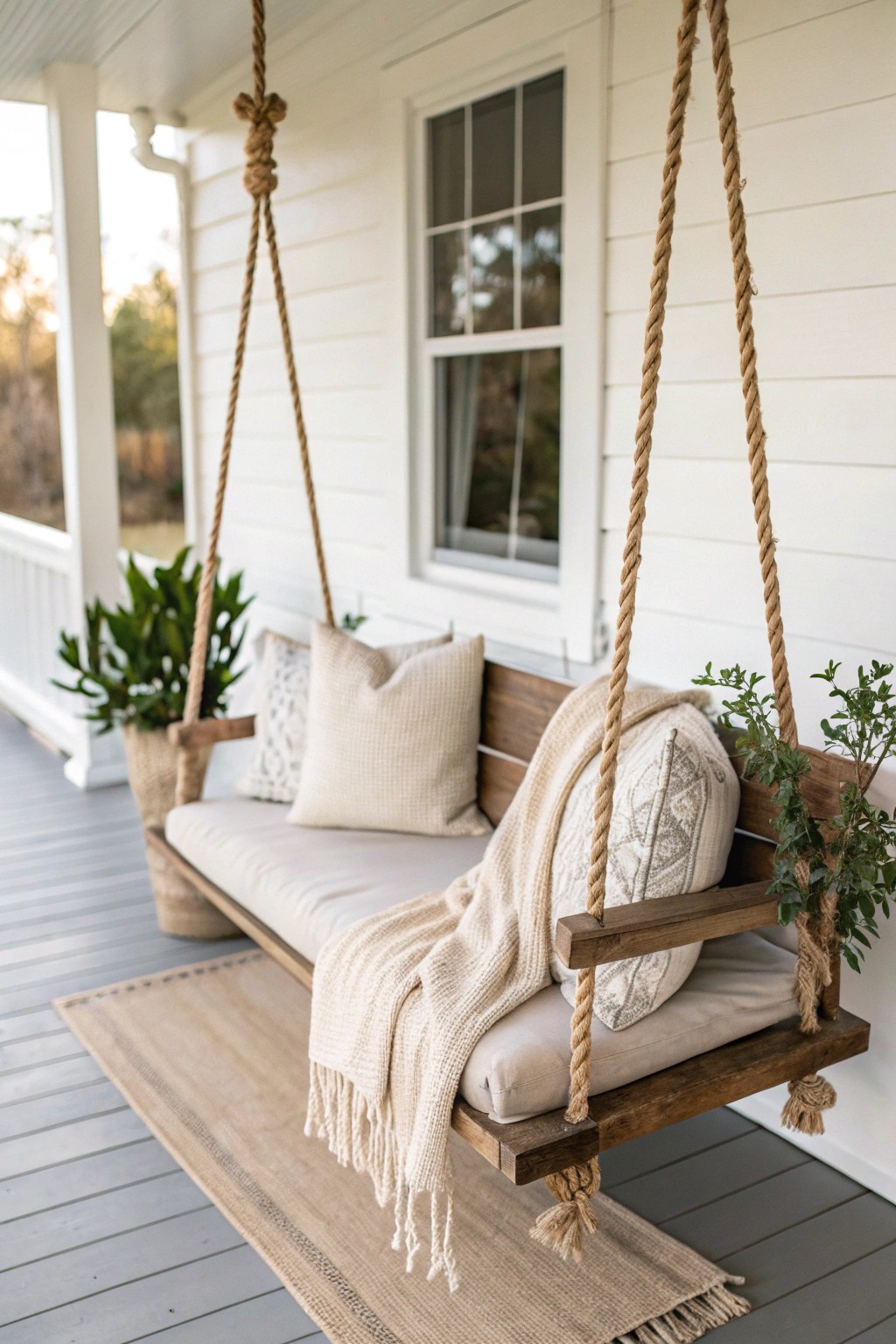 Simplicity meets comfort: a handcrafted porch swing for breezy afternoons.