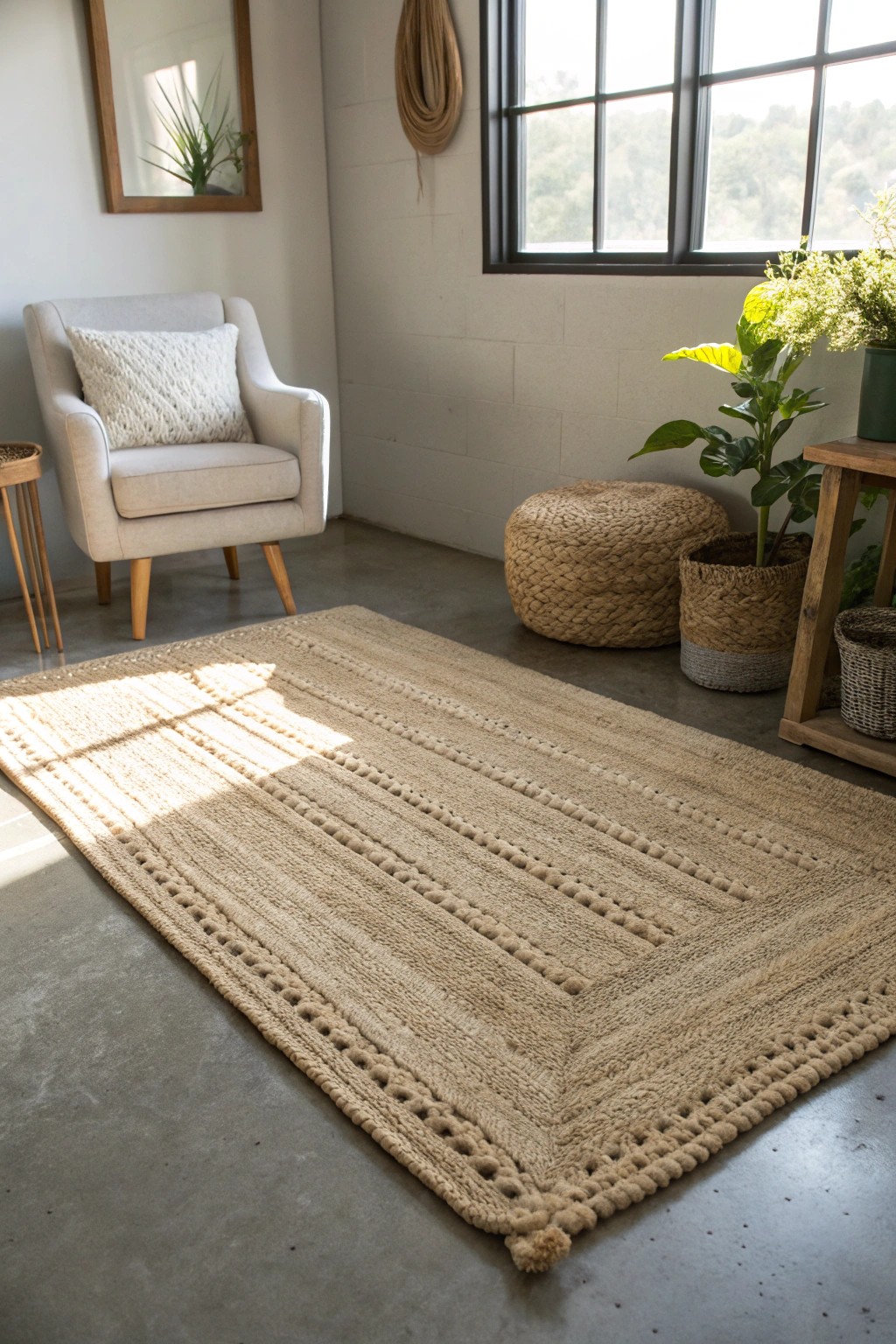 Elevate your basement with a handcrafted area rug that defines and beautifies your space.