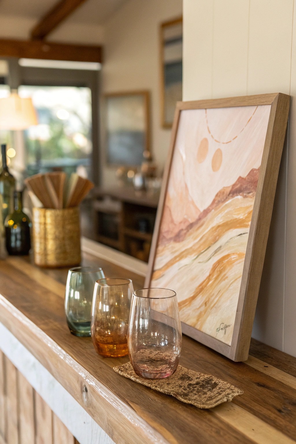 Let statement art define your home bar with simple, natural elegance.