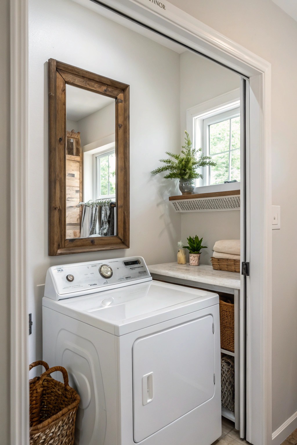 Elevate your small laundry space with beautifully crafted mirrored cabinet doors.