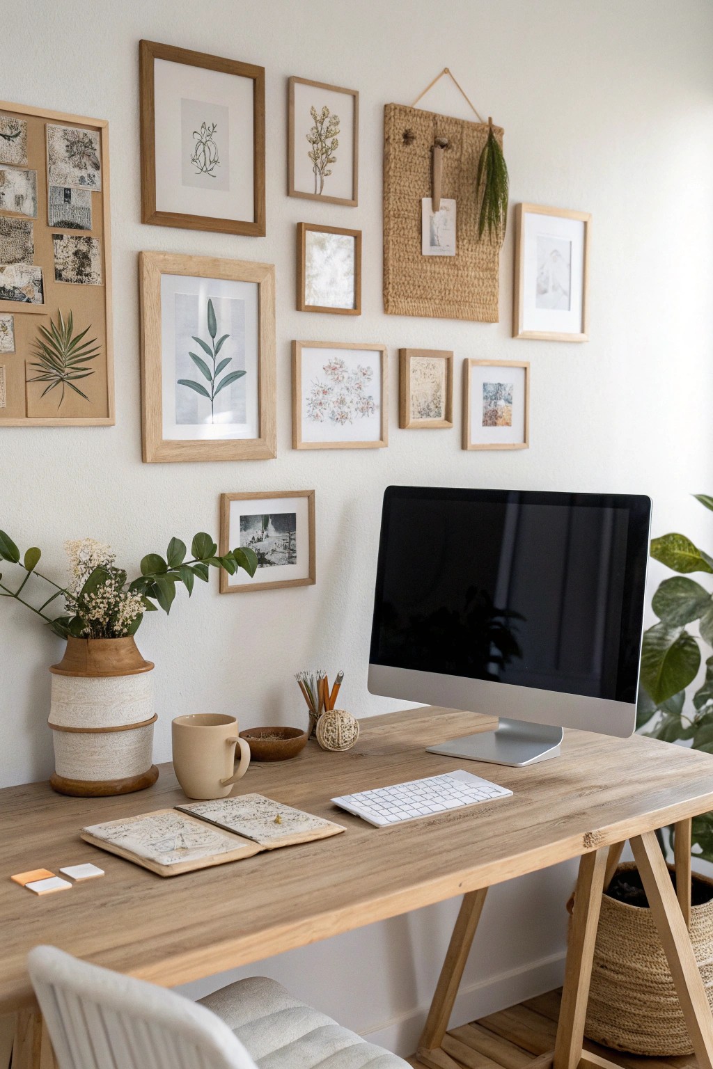 Elevate your workspace with a curated mini gallery wall—natural beauty, simplicity, and inspiration in one view.