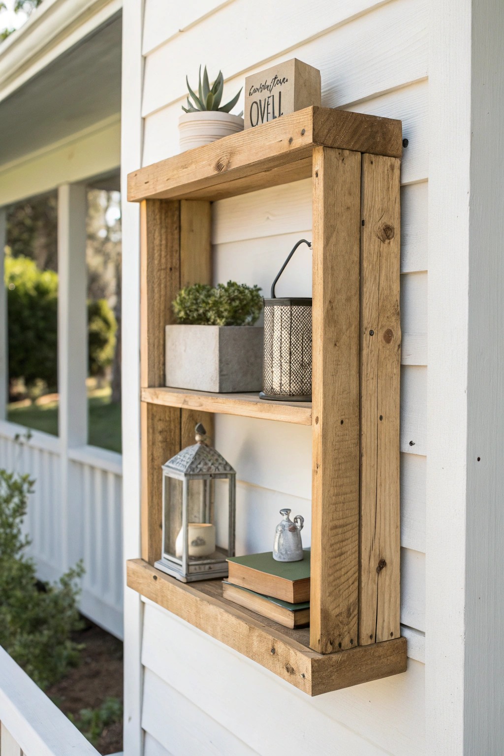 Simple wall shelf, natural charm—your small porch’s perfect touch.
