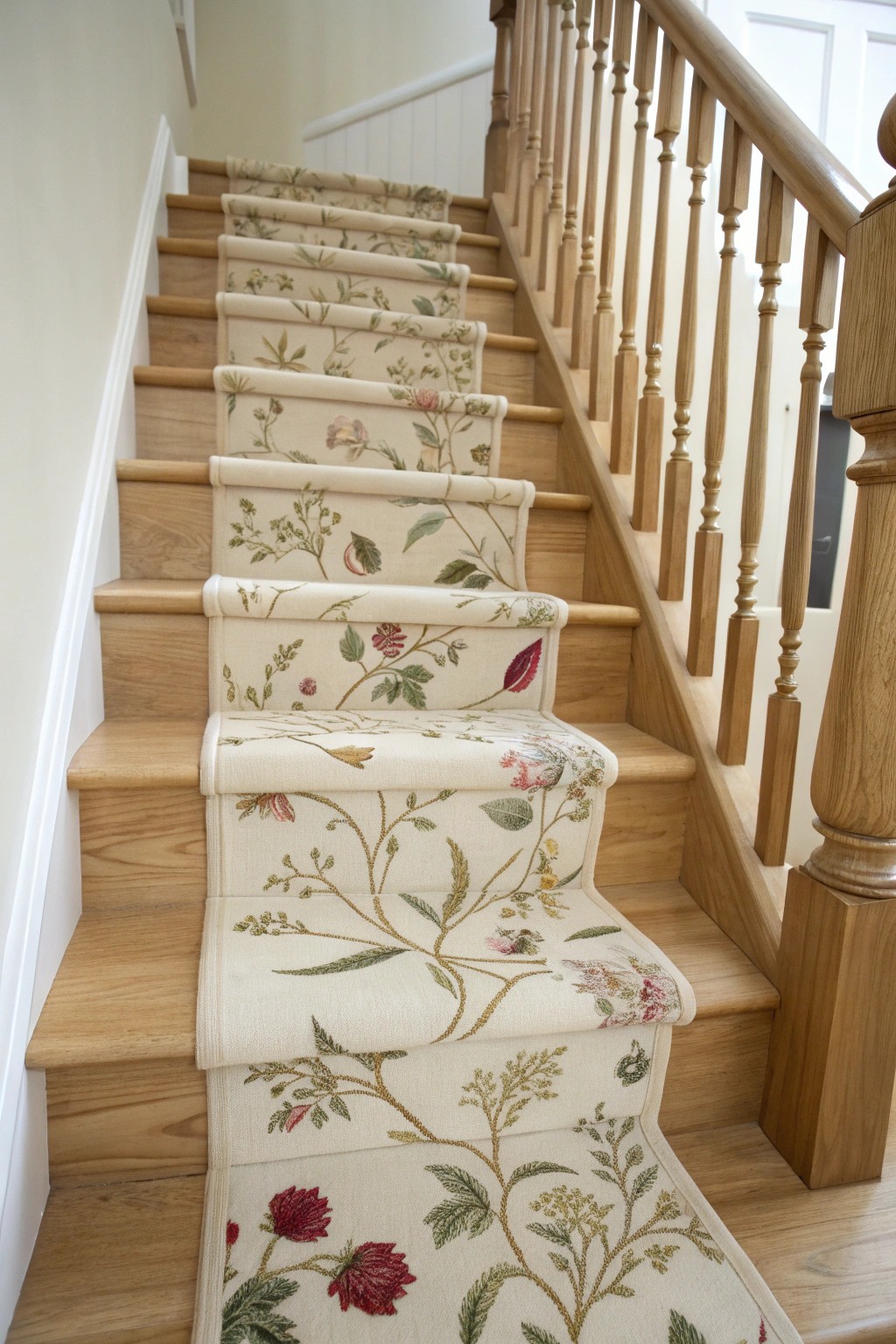 Romantic floral stair runner—timeless elegance for your staircase.