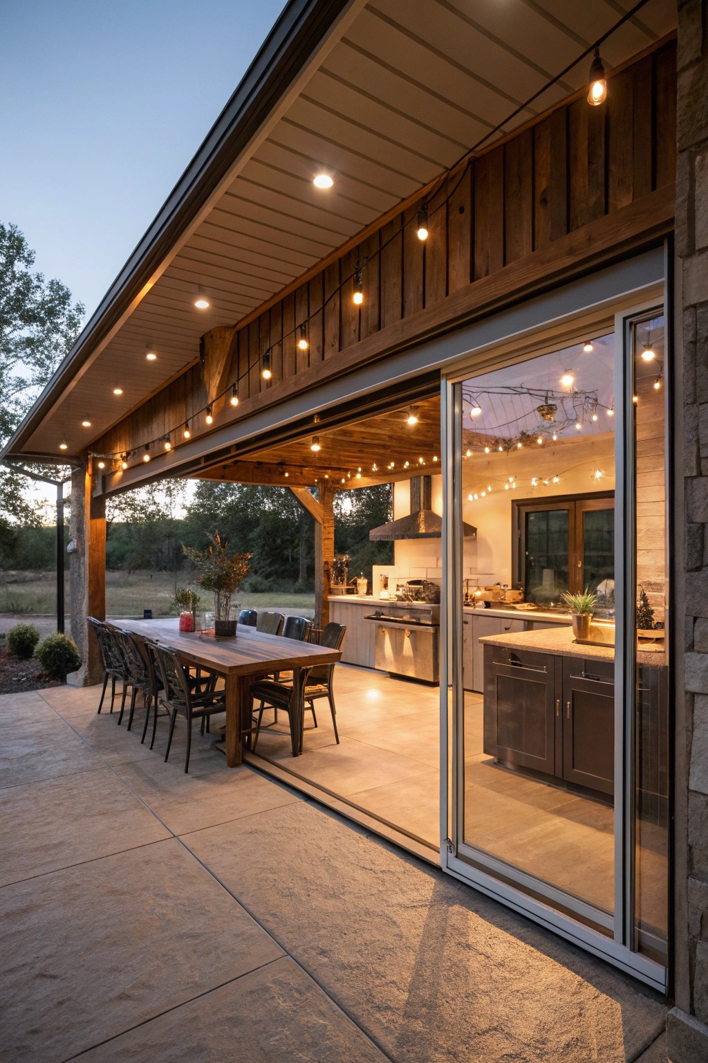 An open-concept entertaining area seamlessly connecting indoors and outdoors.