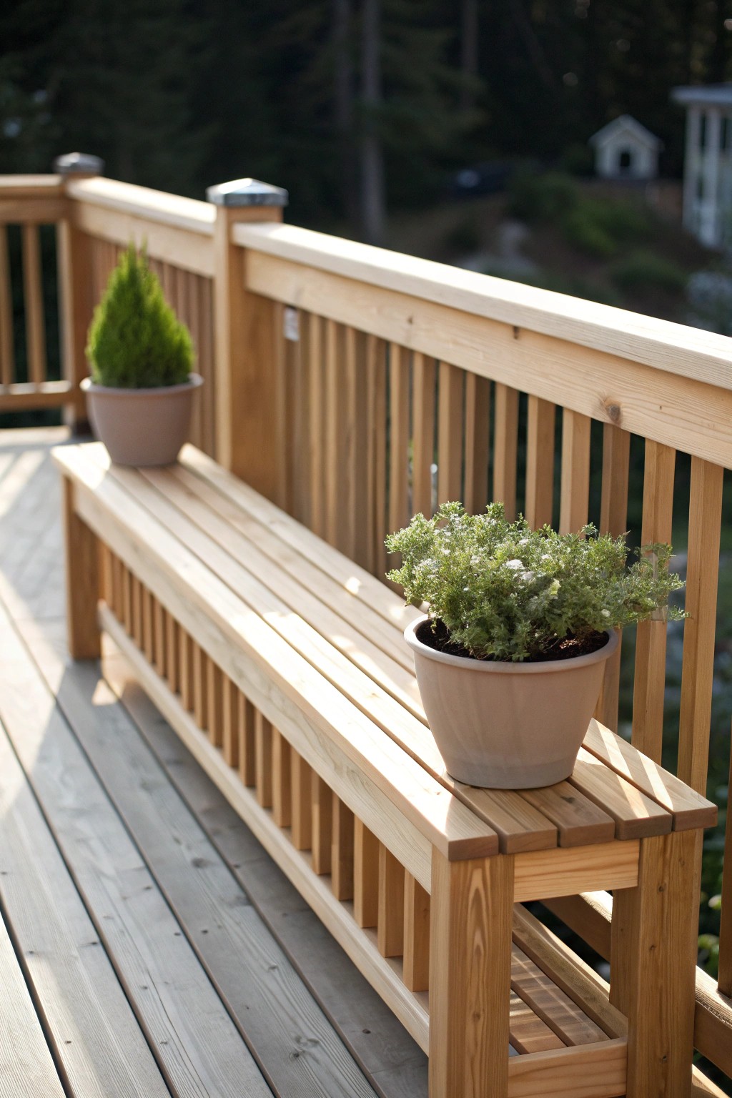 Built-in bench railing: stylish seating meets smart deck design