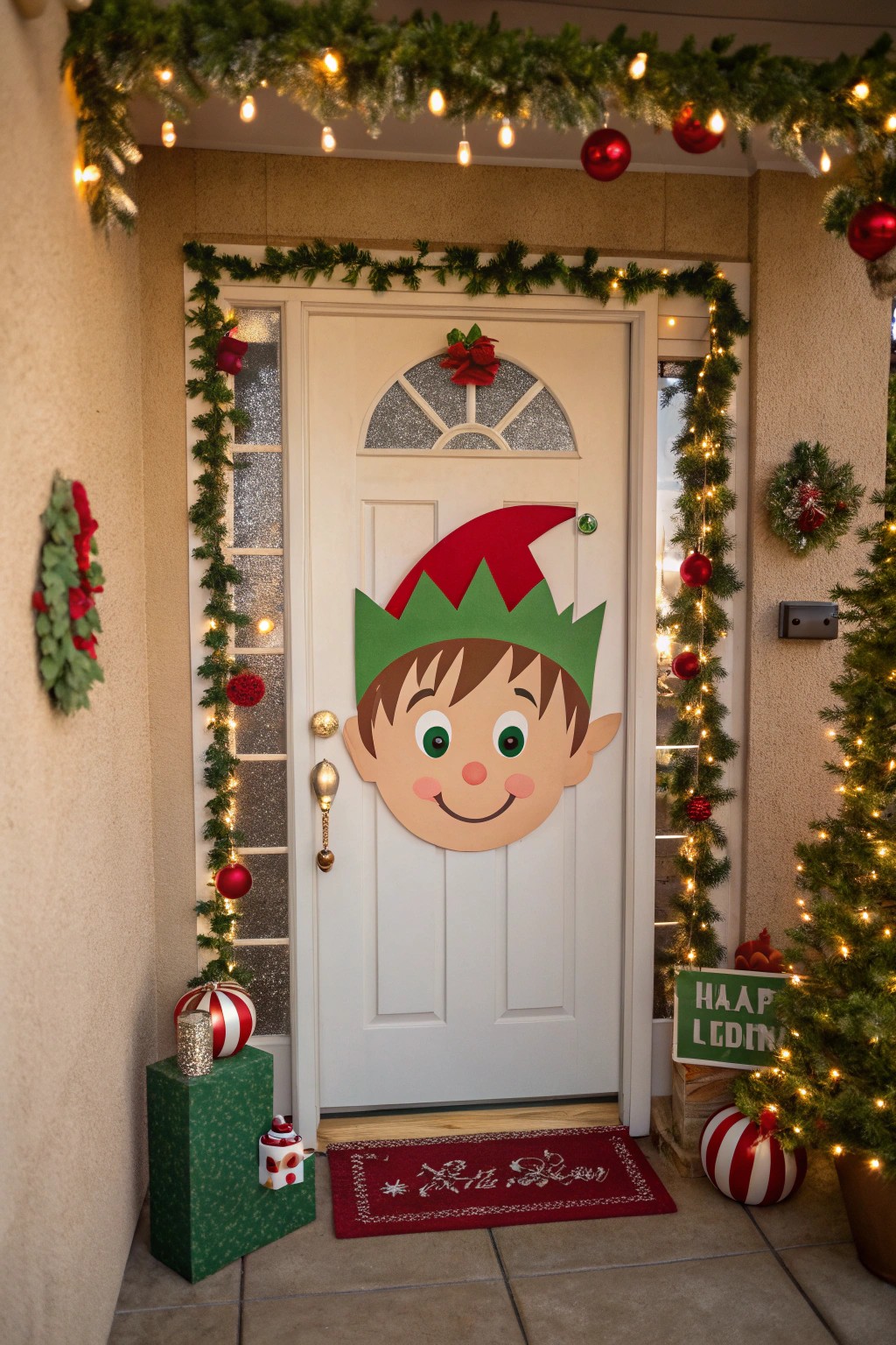 An elf selfie door brings interactive holiday cheer to your entryway.