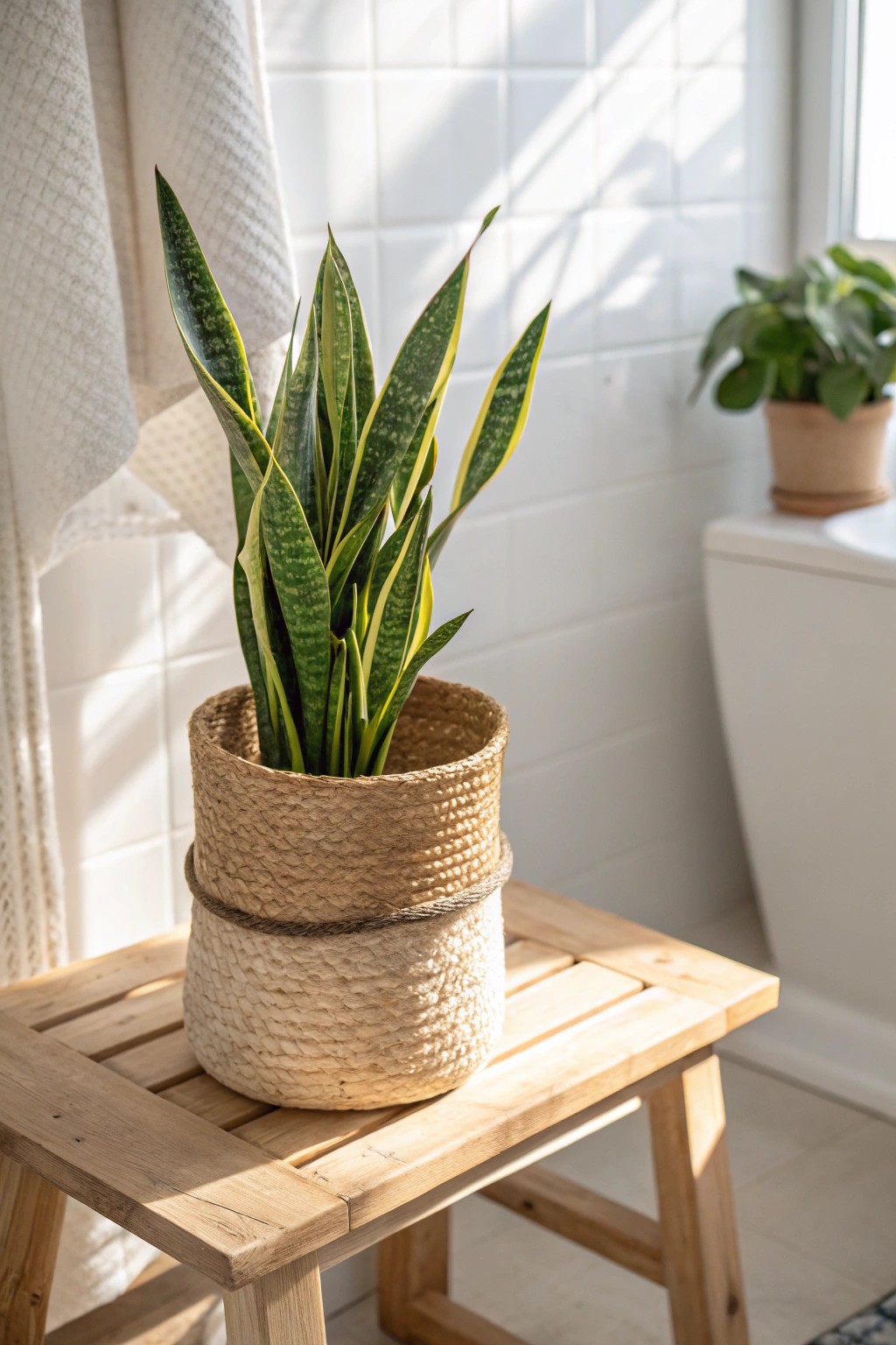 Bring coastal charm indoors with a snake plant in a woven basket—simple, fresh, and effortlessly elegant.