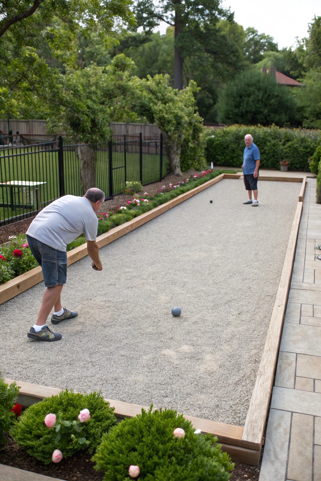 A simple backyard bocce court is perfect for casual gatherings and friendly competition.