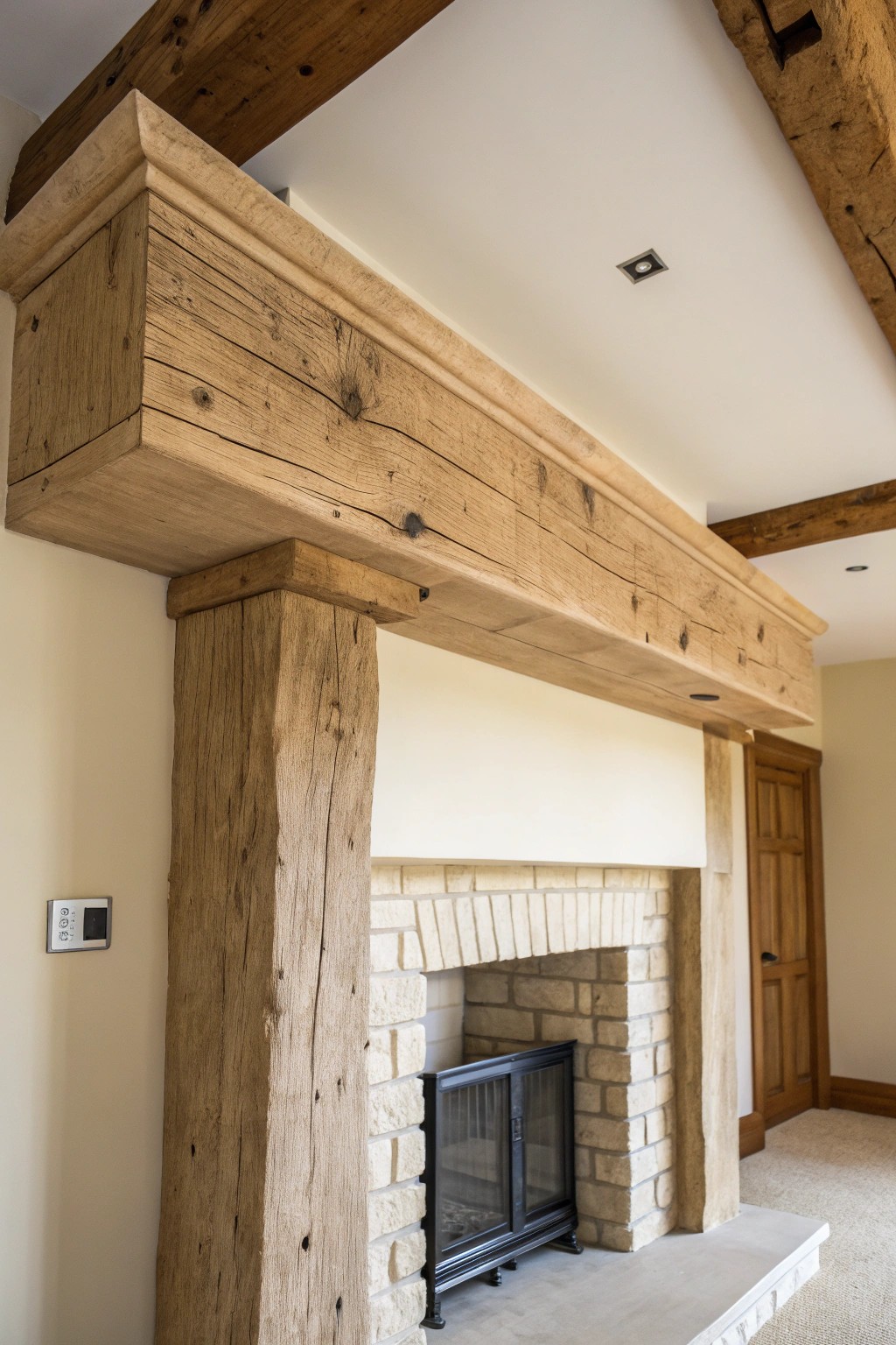 Seamless style: Match your ceiling beam to your fireplace mantel for a naturally inviting focal point.