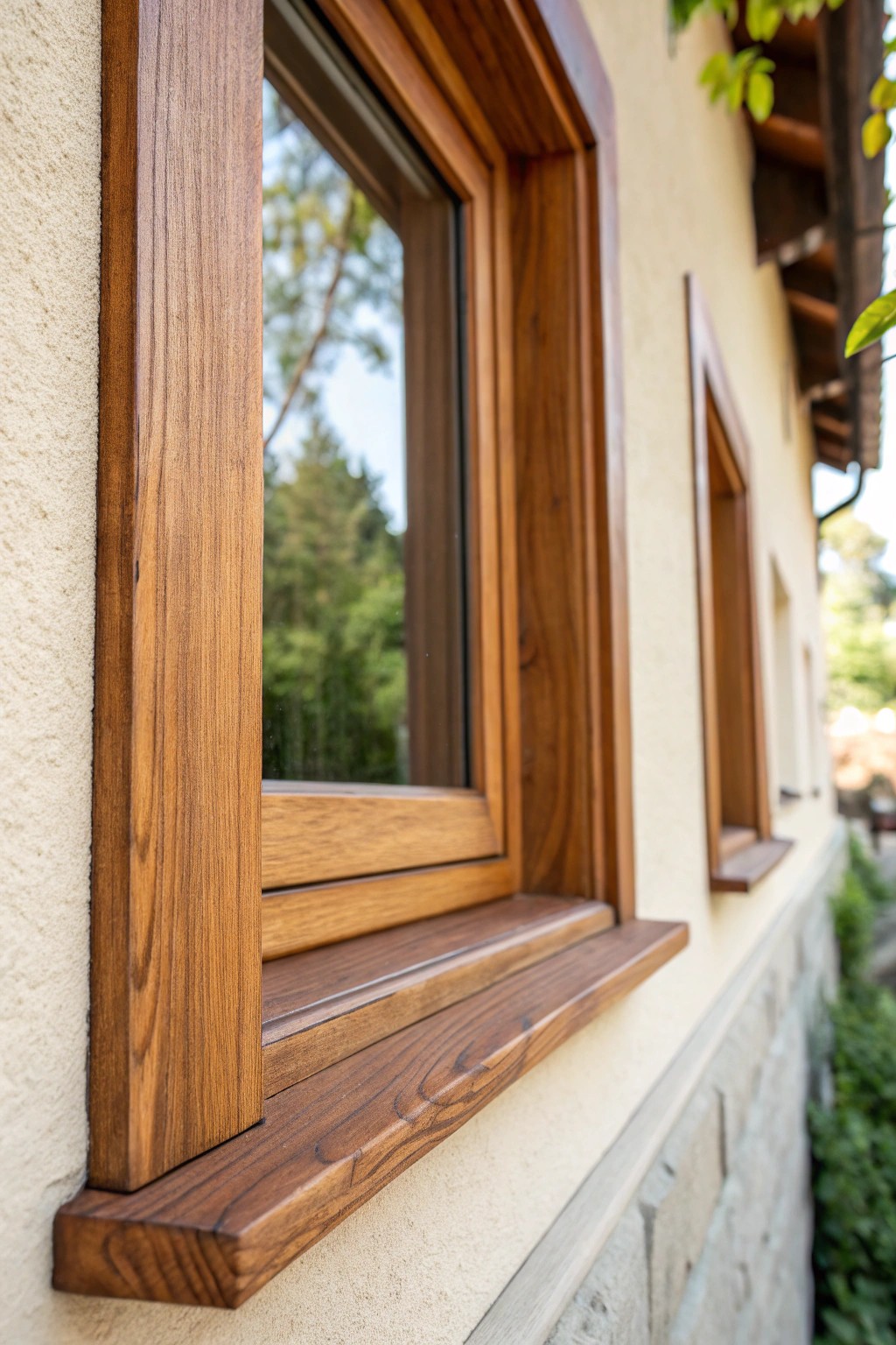 Elevate curb appeal with the timeless warmth of natural wood window trim.