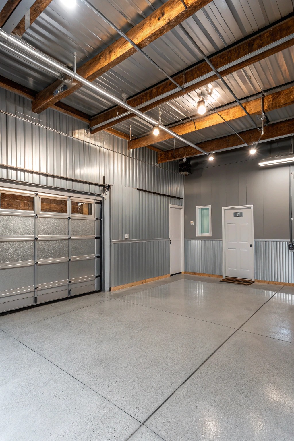 Metallic finishes add a sophisticated, industrial edge to the garage.