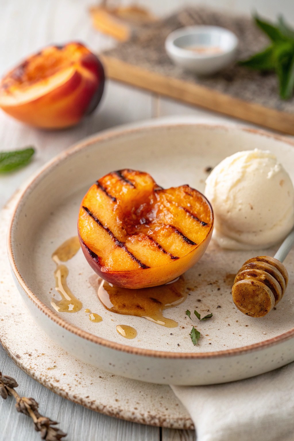 Elevate dessert with the simple beauty of grilled peaches and honey.