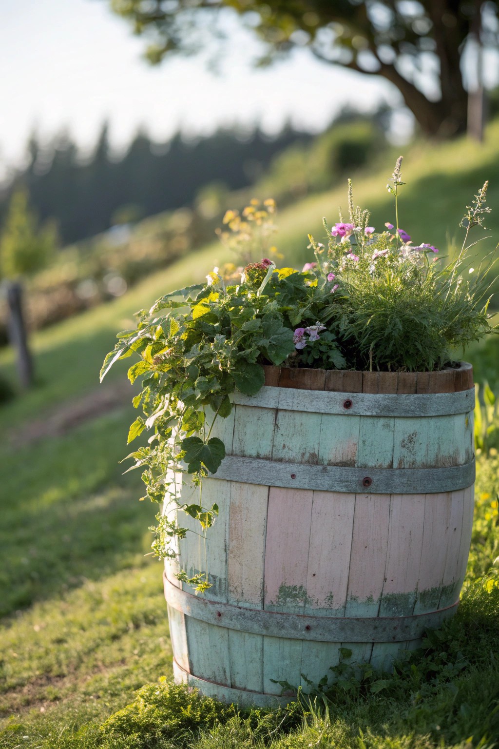Transform your hillside with charming recycled planters—beauty on a budget.