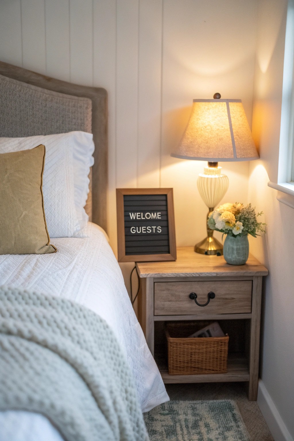 A personalized letter board makes any guest room feel extra cozy.