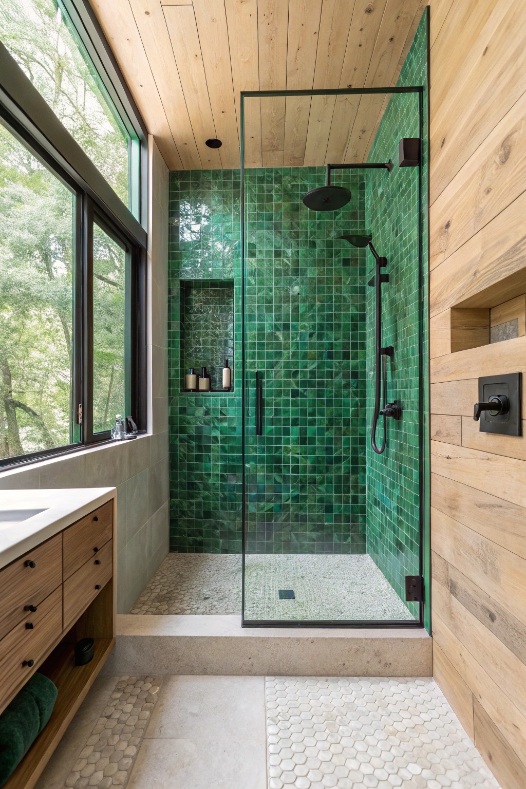 Elevate your shower with a surprising pop of jewel-toned color—where simplicity meets stunning craftsmanship.