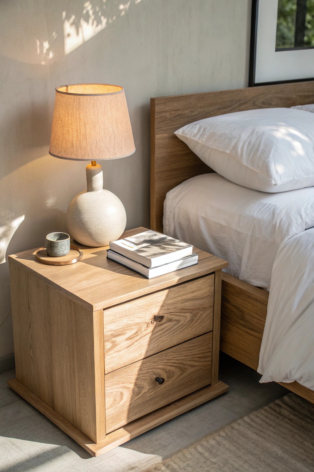 Embrace calm: a clutter-free nightstand for peaceful minimalist vibes.