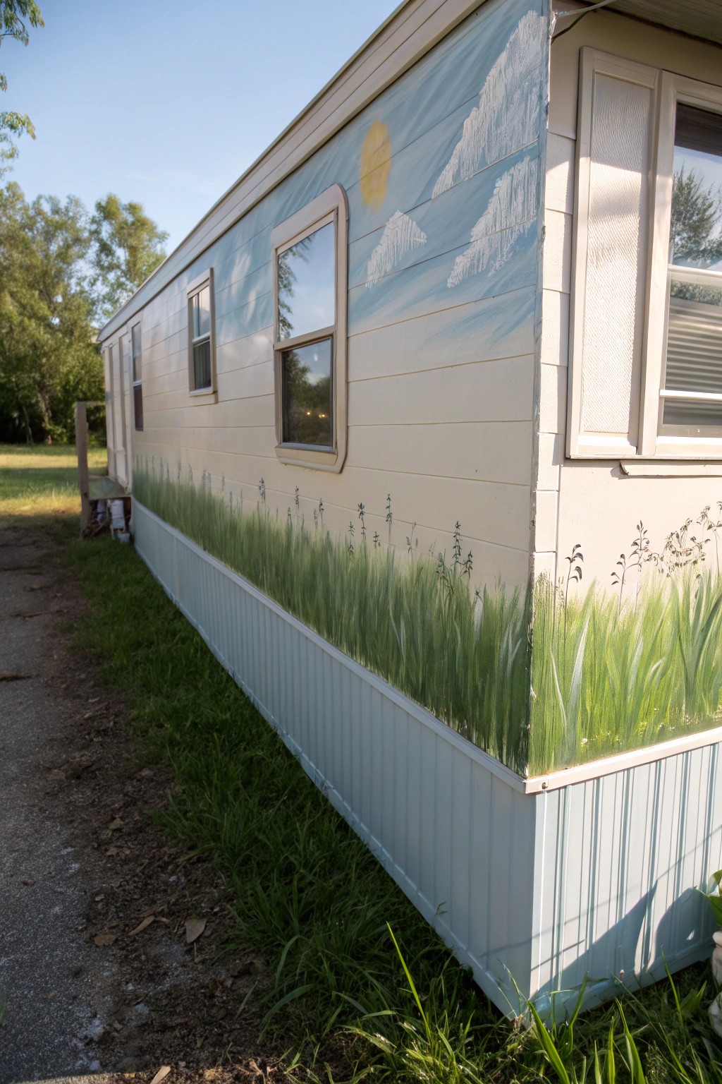 Transform your skirting into art with a hand-painted meadow mural.