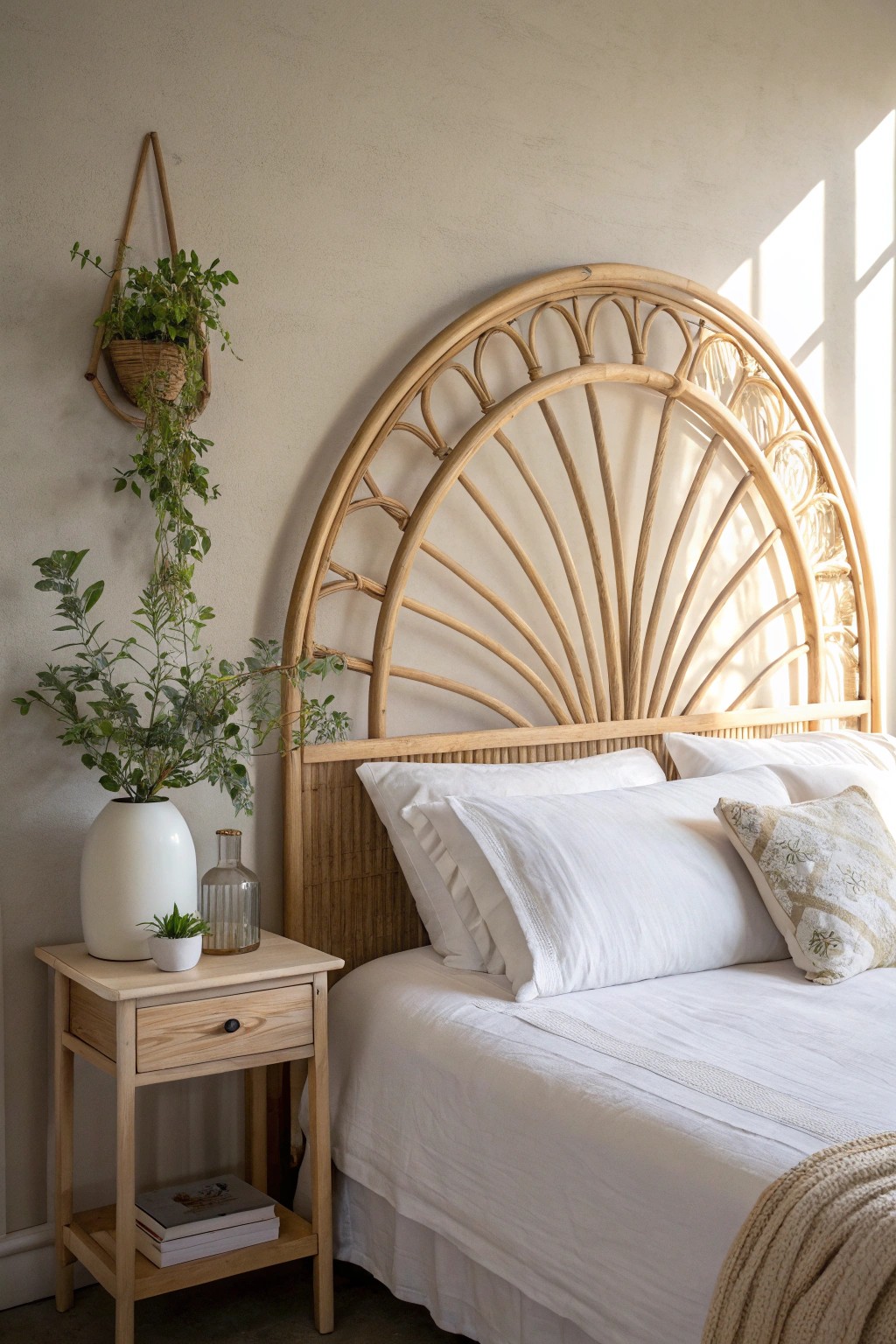 Elevate your bedroom with a sculptural arched headboard—where simplicity meets natural elegance.