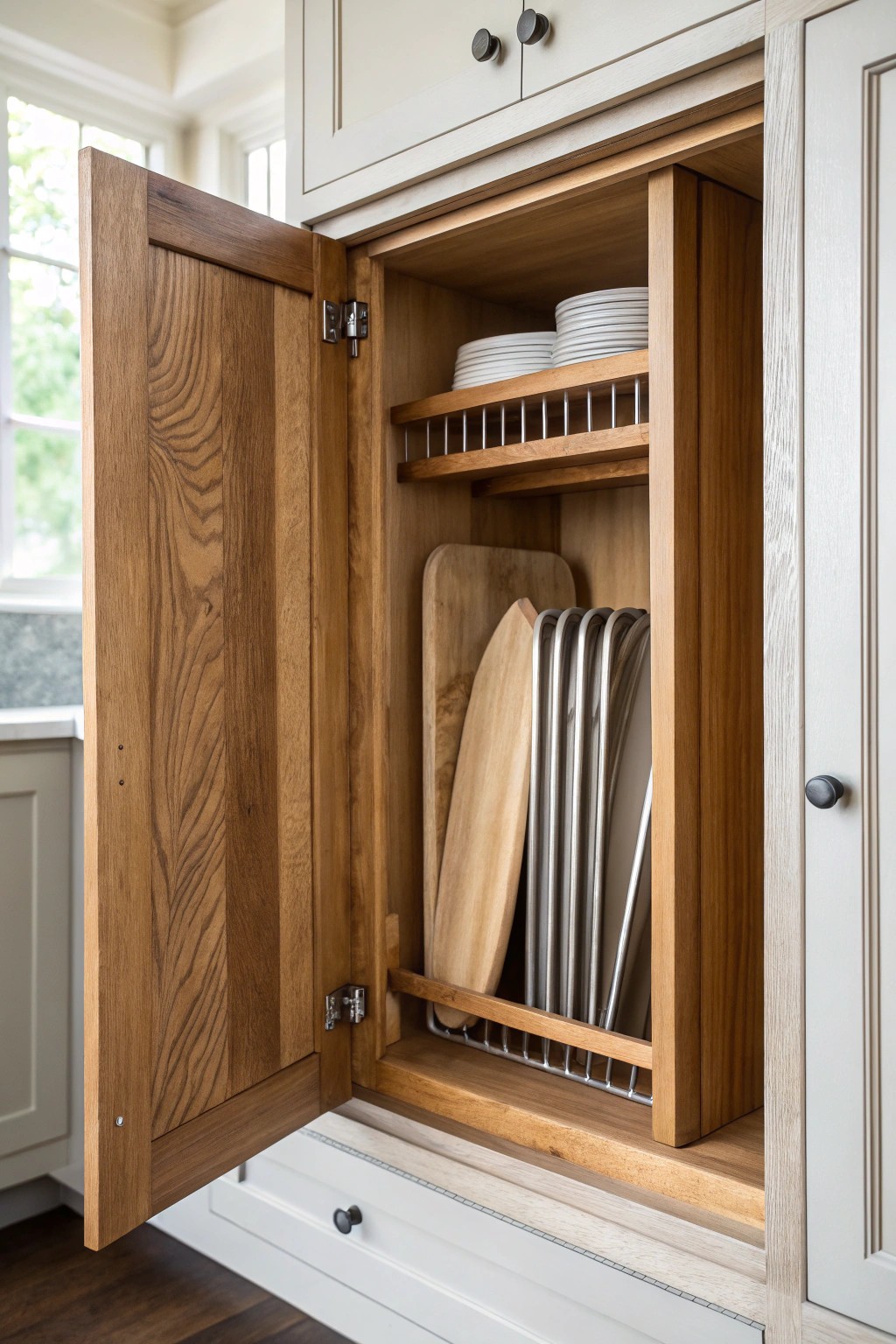 Effortlessly organized: vertical dividers for baking sheets and boards.