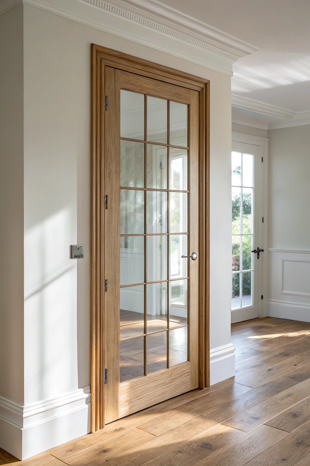Let sunlight flow: a floor-to-ceiling glass pantry door transforms your space with elegance and light.