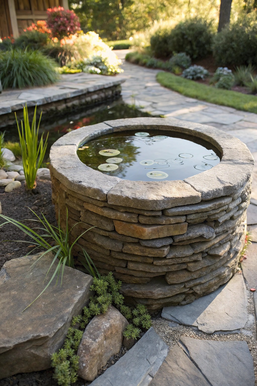 Elevate your garden with a handcrafted raised stone pond—where natural beauty meets timeless design.