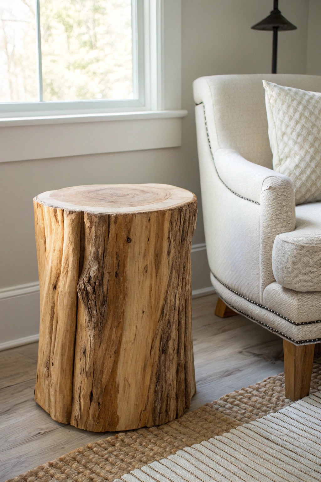 Bring rustic charm home with a unique tree stump side table.