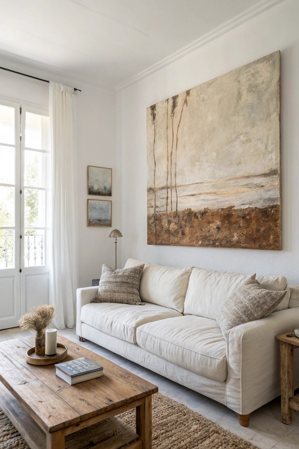 Let one stunning art piece anchor your living room with effortless style.