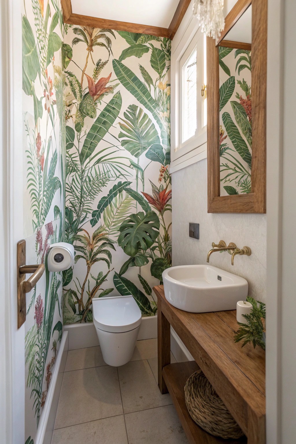 Transform your small bathroom with bold, botanical wallpaper for natural beauty and timeless charm.