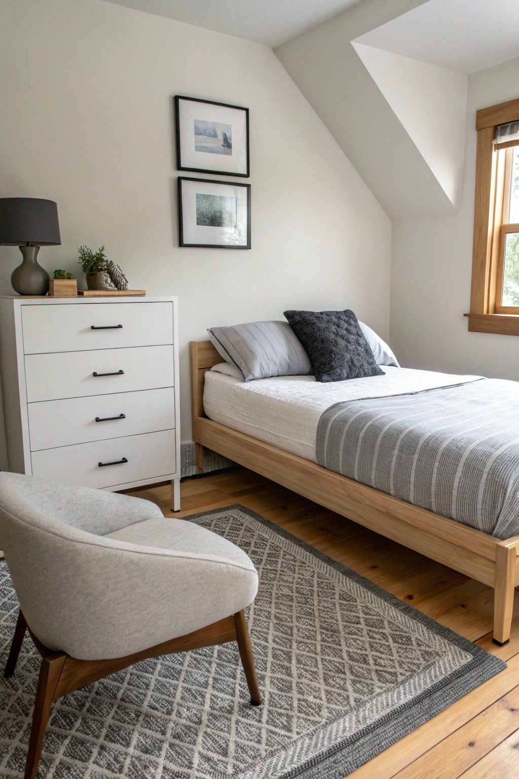 Streamlined furniture keeps small bedrooms feeling harmonious and open.