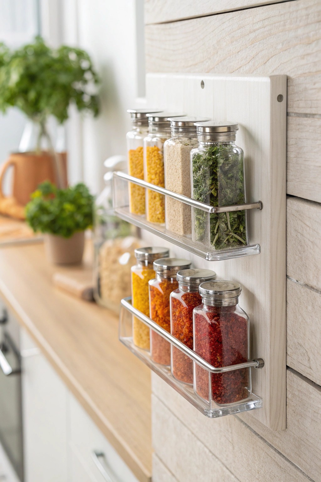 Elevate your kitchen with a clear acrylic spice rack—where simplicity meets vibrant, natural beauty.