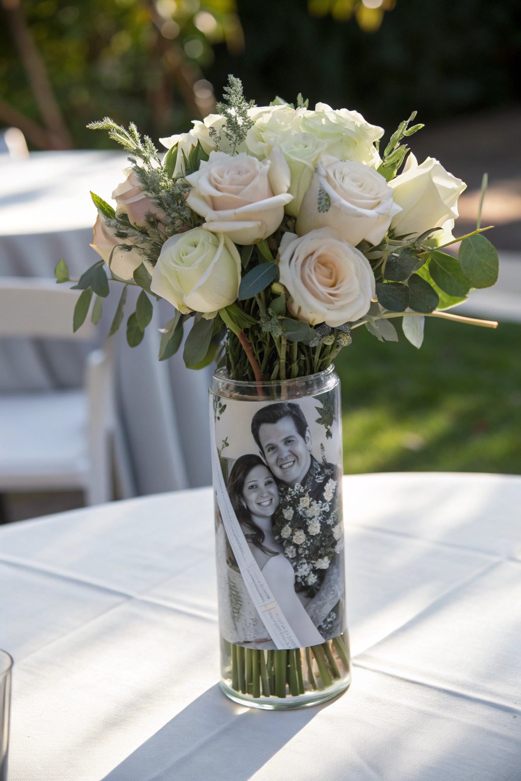 Personalized photo vase: a heartfelt, handcrafted wedding centerpiece.