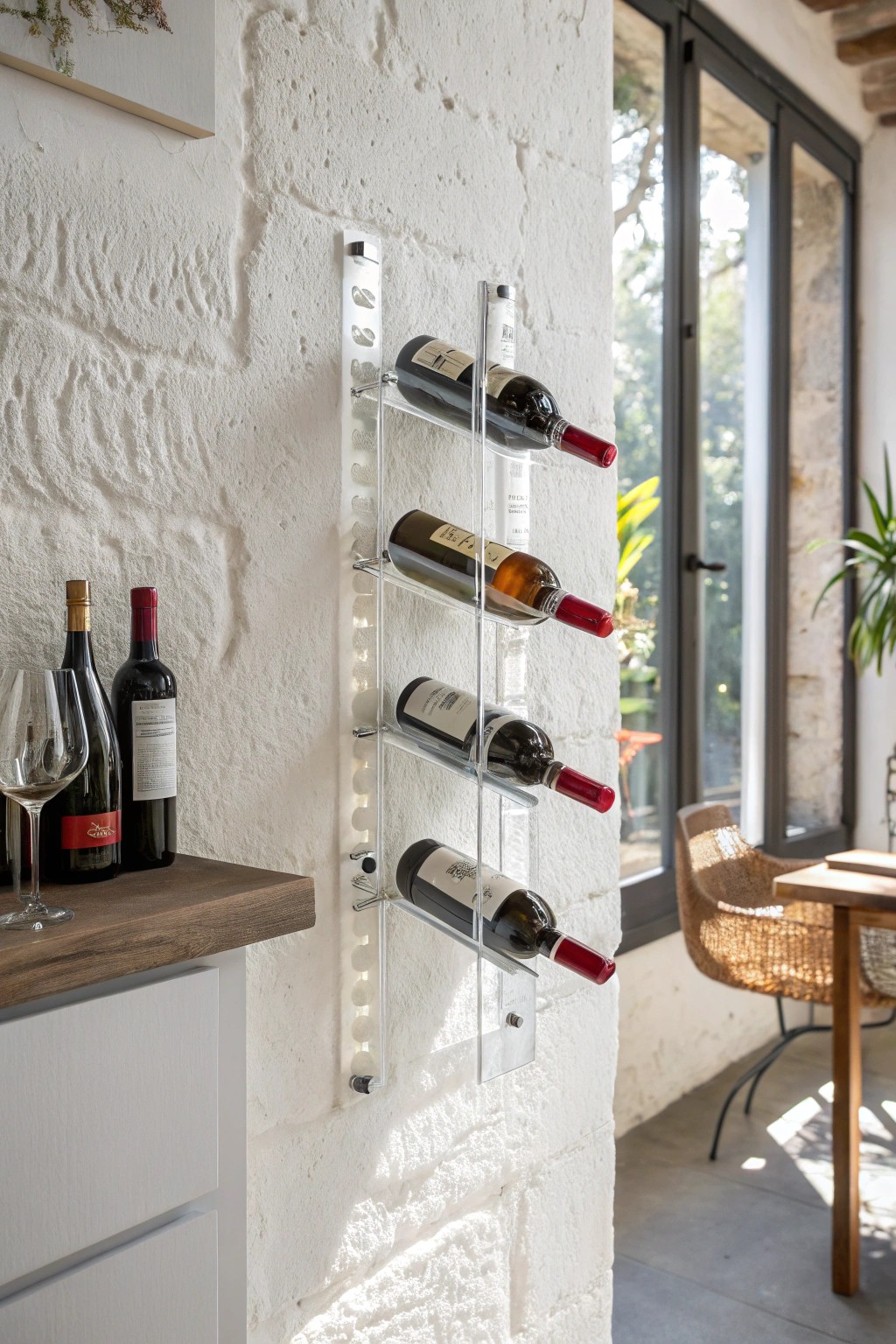Elevate your wine display with floating acrylic racks – where simplicity meets modern elegance.