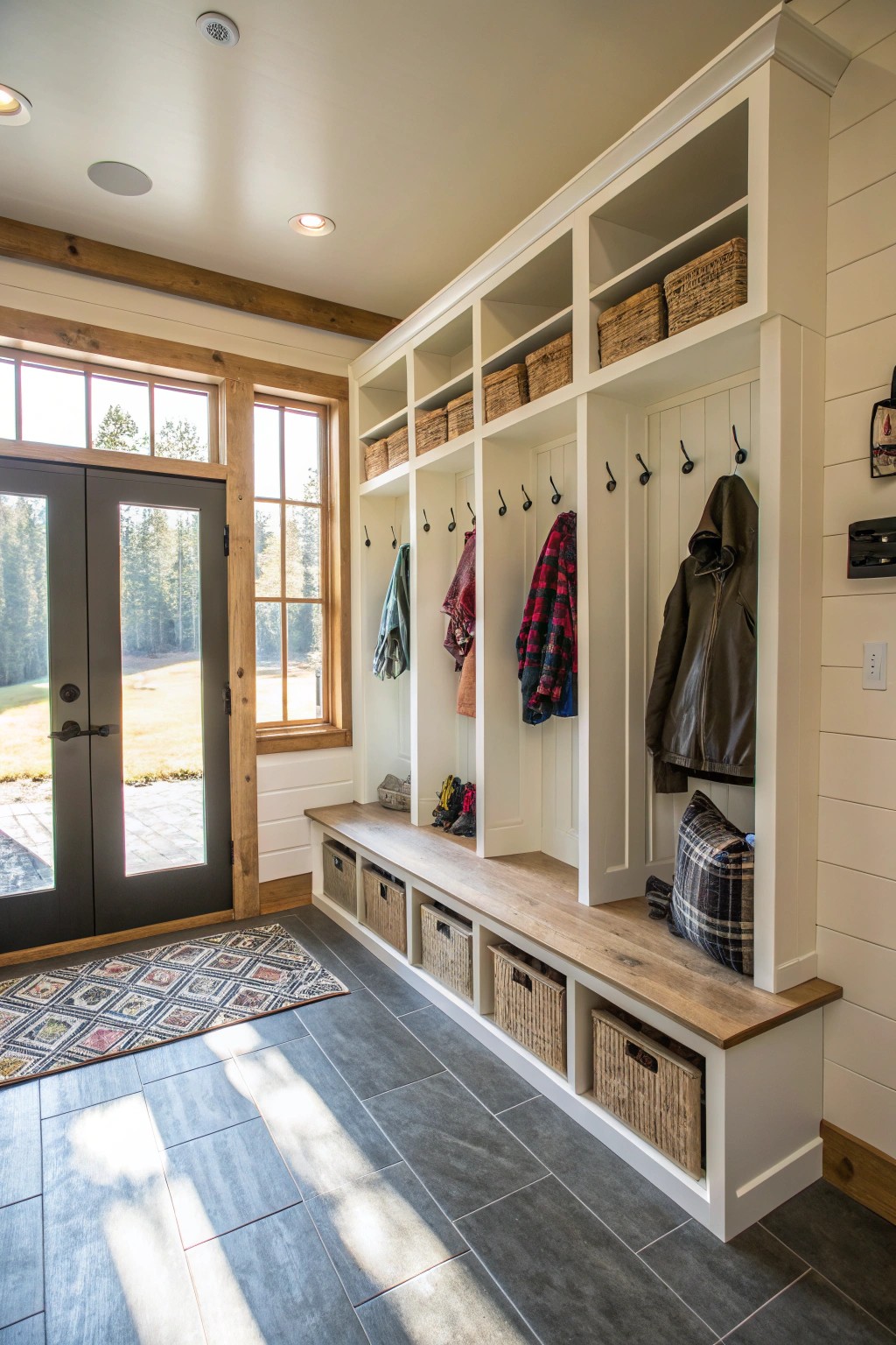 A thoughtful mudroom for practical storage and easy transitions from outdoors.