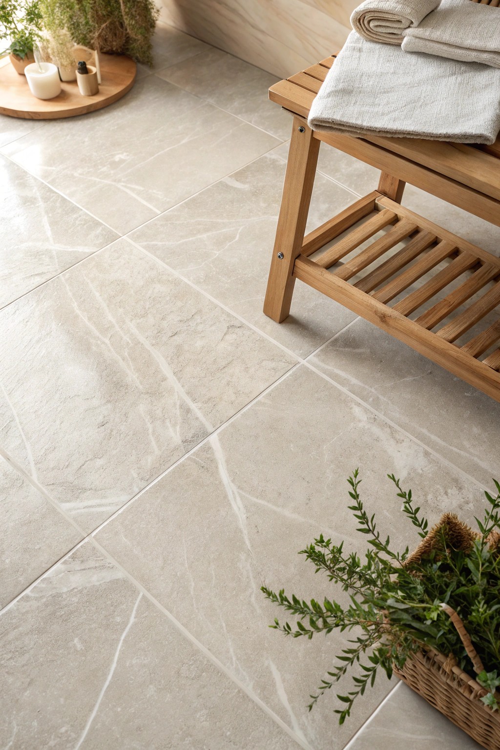 Elevate your bathroom with seamless large-format tiles for a serene, spacious feel.