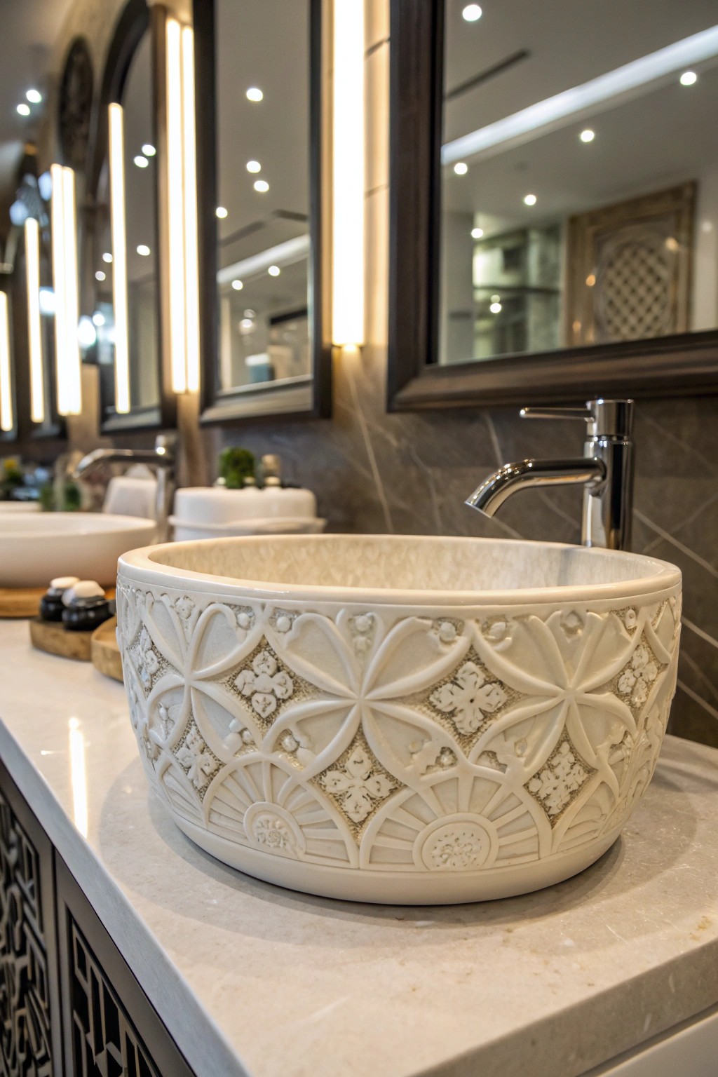 Textured sinks become stunning centerpieces with artistic personality