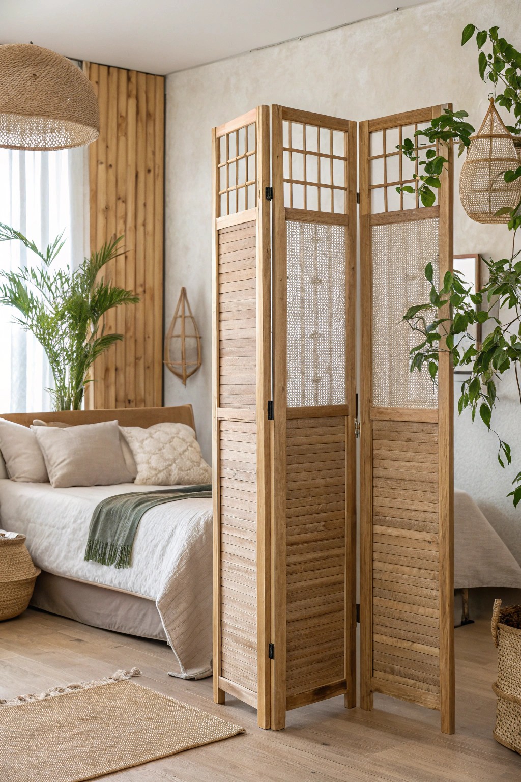 Create calm and privacy with a stunning wooden room divider.