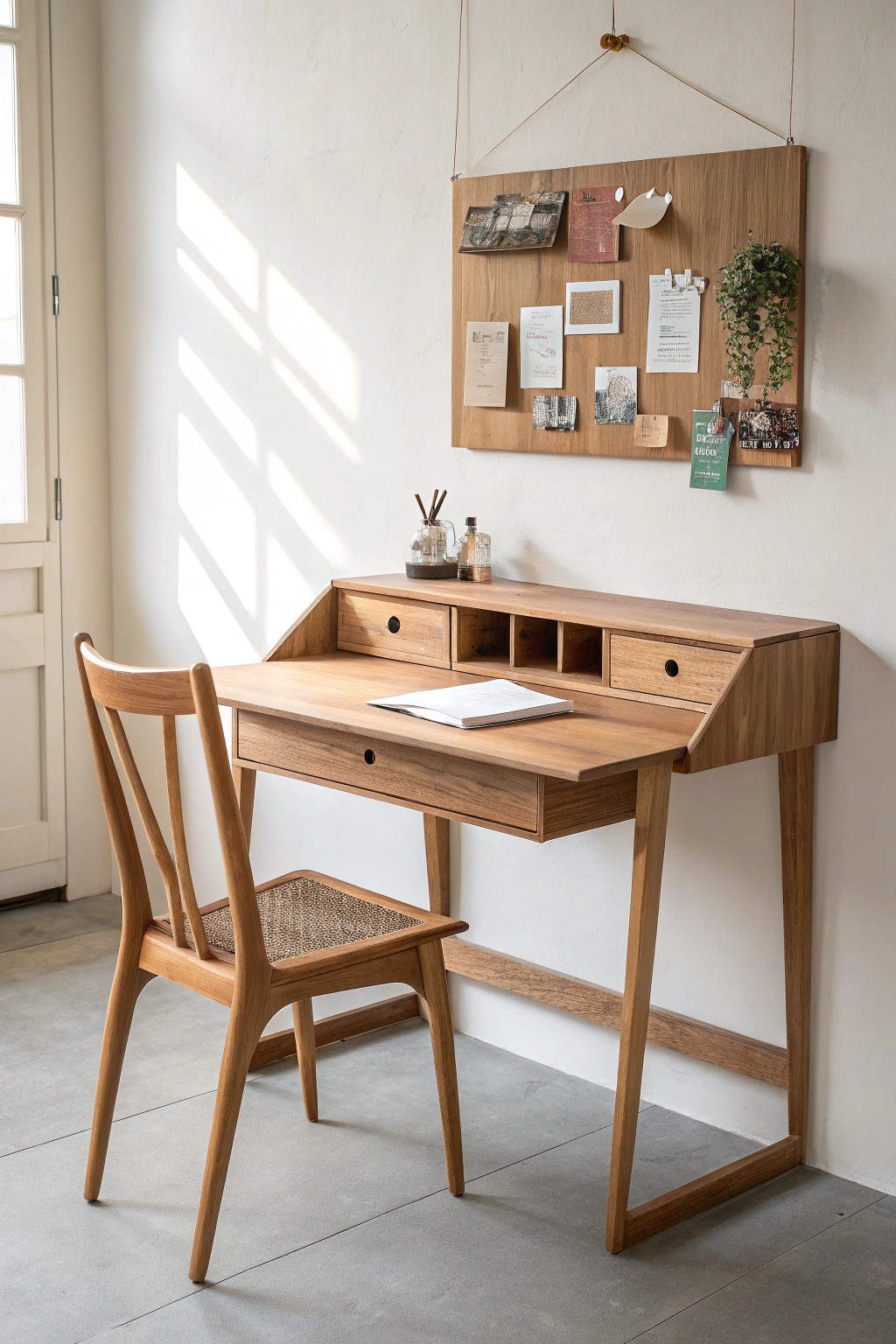 Simplicity meets function: a wall-mounted desk creates a beautiful, inspiring workspace.