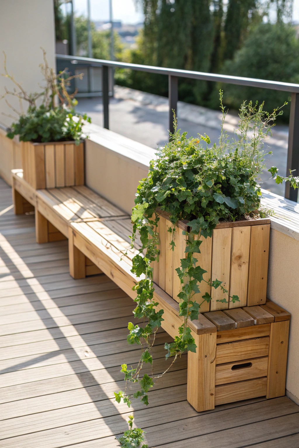 Elevate your deck with a handcrafted planter bench—where comfort meets natural beauty.