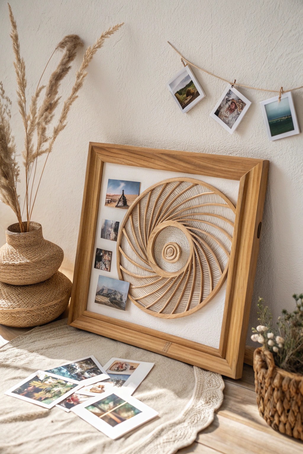 A spiral photo arrangement—artful simplicity for your family picture wall.