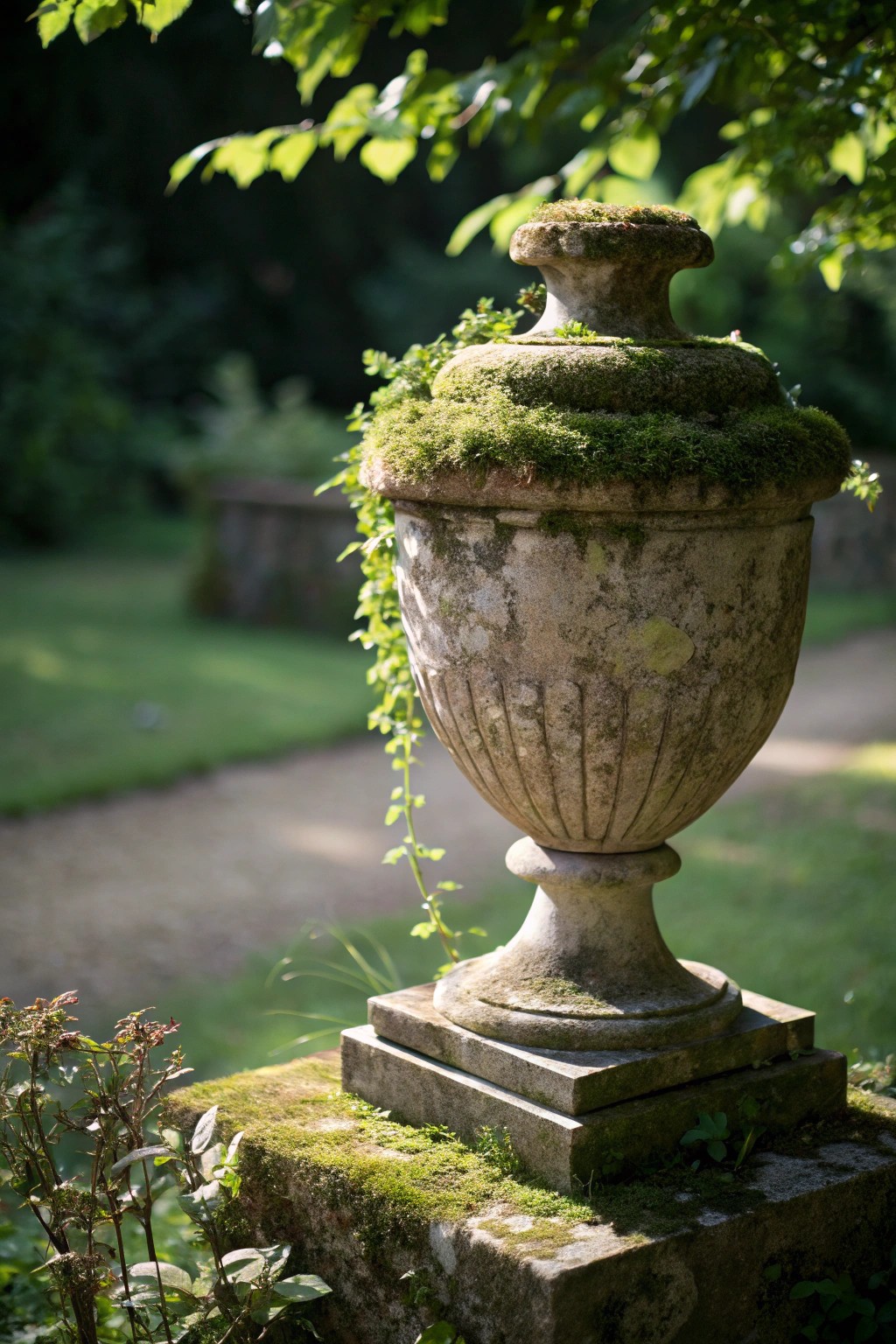 Timeless charm: An antique stone urn brings character and history to your garden.