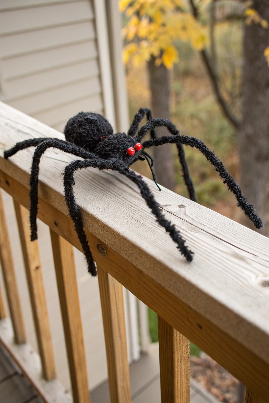 Handcrafted giant spider: a simple yet striking Halloween porch centerpiece.