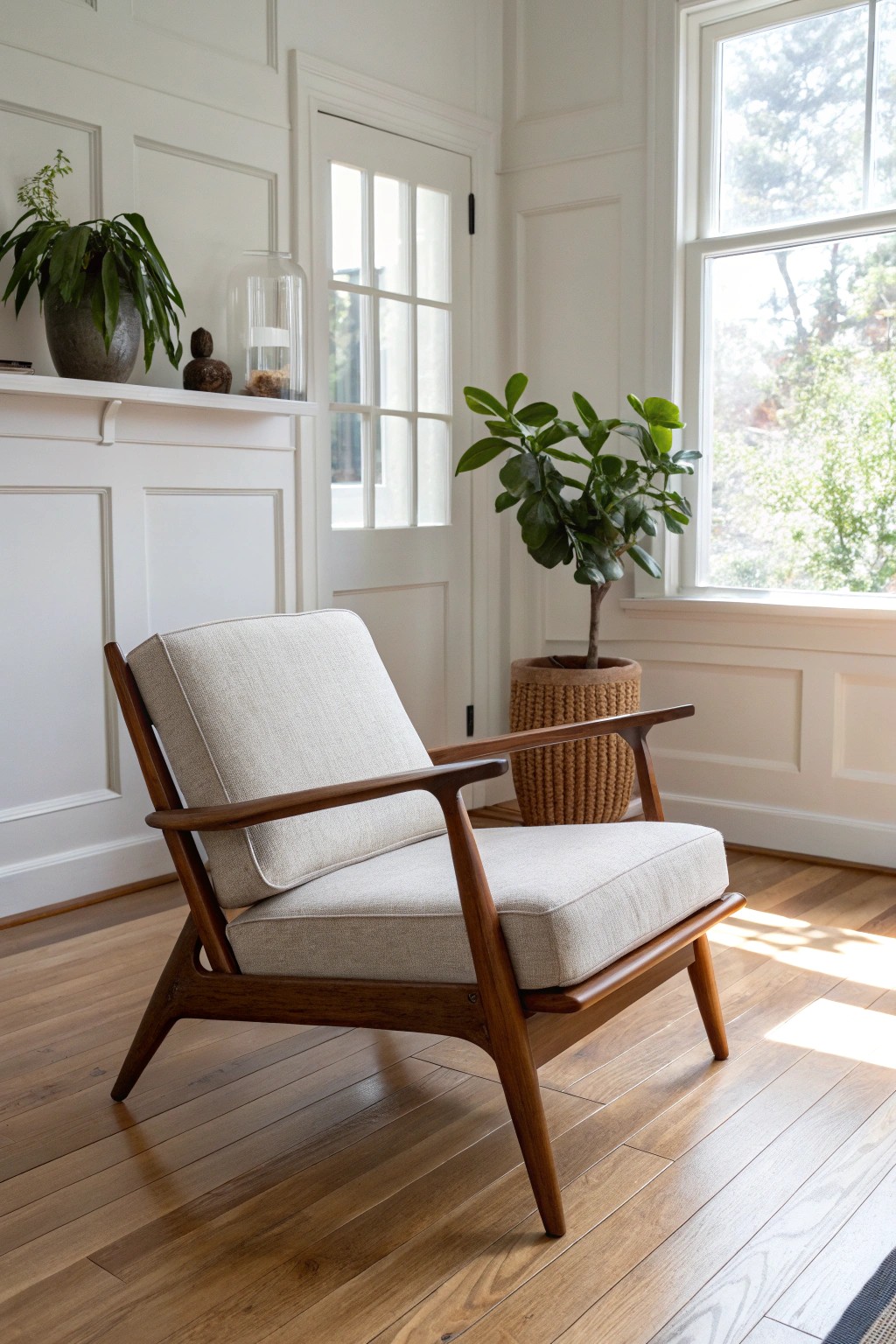 Effortless beauty: a mid-century chair anchors an open, inviting space.